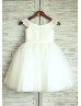 Lace Cap Sleeves Ivory Satin Tulle Wedding Flower Girl Dress 